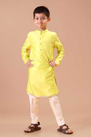 Minikin Green , Cotton, Chanderi Flamingo Lime Nehru Jacket And Kurta Set at Aza Fashions Minikin_Green , Cotton, Chanderi Flamingo Lime Nehru Jacket And Kurta Set _at_Aza_Fashions