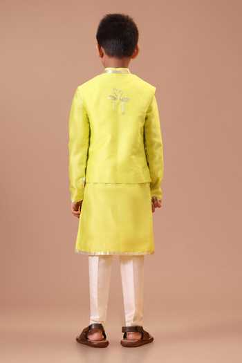 Minikin Flamingo Lime Nehru Jacket & Kurta Set 