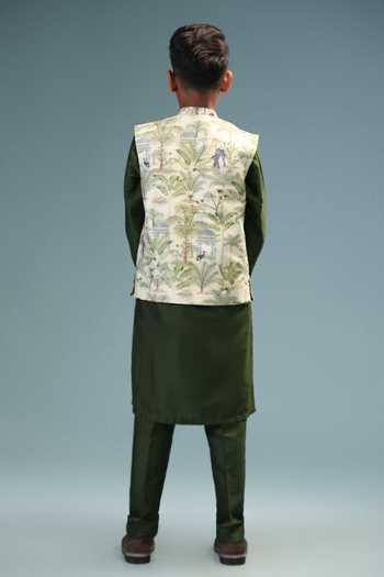 Minikin Jungle Print Nehru Jacket & Kurta Set 