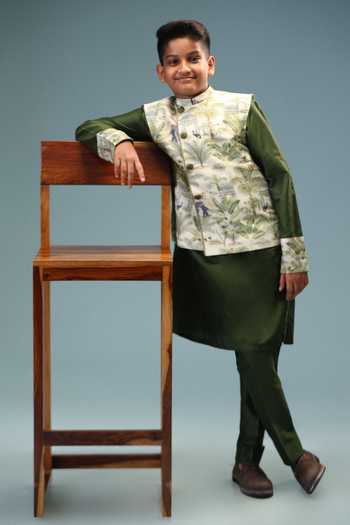 Minikin Jungle Print Nehru Jacket & Kurta Set 