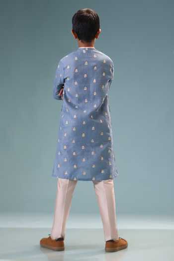 Minikin Linen Embroidered Kurta With Pant 