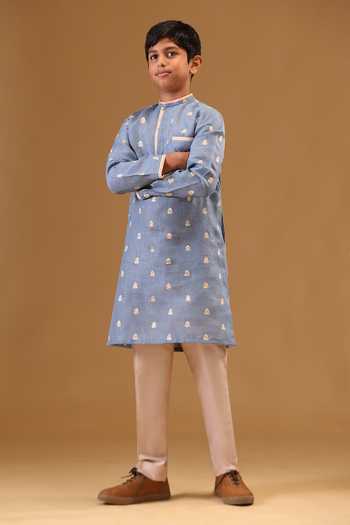 Minikin Linen Embroidered Kurta With Pant 