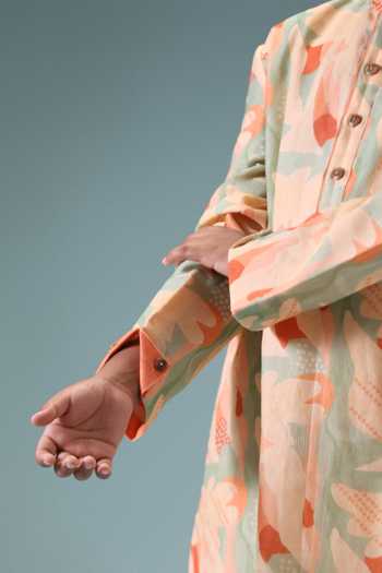 Buy_Minikin_Peach Chanderi Silk Printed Kurta With Pant _Online_at_Aza_Fashions