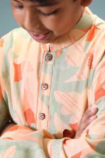 Shop_Minikin_Peach Chanderi Silk Printed Kurta With Pant _Online_at_Aza_Fashions