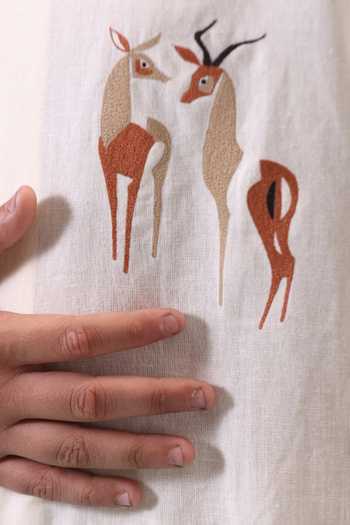 Buy_Minikin_Cream Linen, Handloom Cotton Deer Embroidered Kurta With Pant 