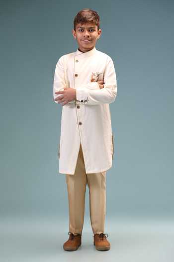 Shop_Minikin_Cream Linen, Handloom Cotton Deer Embroidered Kurta With Pant 