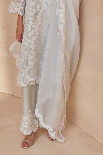 Pankaj & Nidhi Blue Silk Organza Keyhole Neck Bloom Crystal Frost Embroidered Kurta Set Online at Aza Fashions Pankaj & Nidhi_Blue Silk Organza Keyhole Neck Bloom Crystal Frost Embroidered Kurta Set _Online_at_Aza_Fashions
