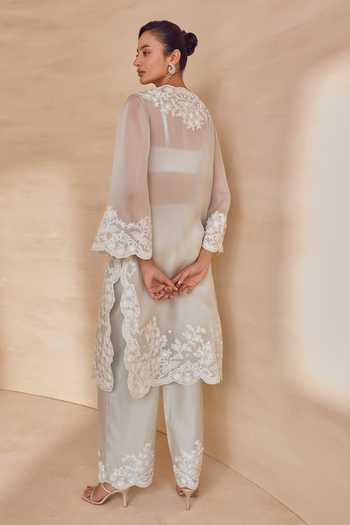 Pankaj & Nidhi Bloom Crystal Frost Embroidered Kurta Set 