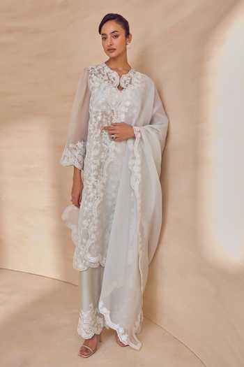 Pankaj & Nidhi Bloom Crystal Frost Embroidered Kurta Set 