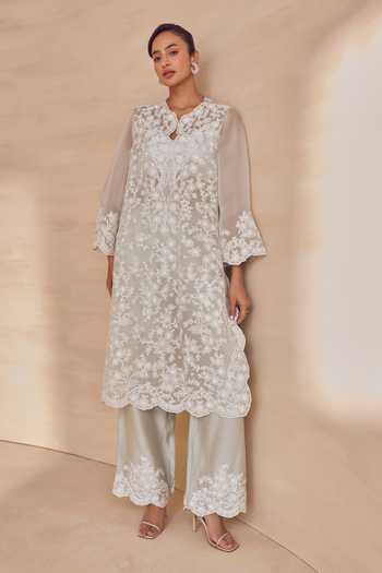 Buy Pankaj & Nidhi Blue Silk Organza Keyhole Neck Bloom Crystal Frost Embroidered Kurta Set Online at Aza Fashions Buy_Pankaj & Nidhi_Blue Silk Organza Keyhole Neck Bloom Crystal Frost Embroidered Kurta Set _Online_at_Aza_Fashions