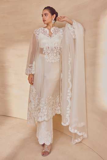 Pankaj & Nidhi Bloom Pearl Mist Kurta Set 