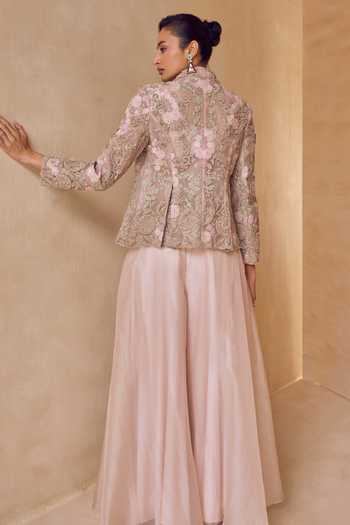 Pankaj & Nidhi Aster Blush Petal Embroidered Jacket Sharara Set