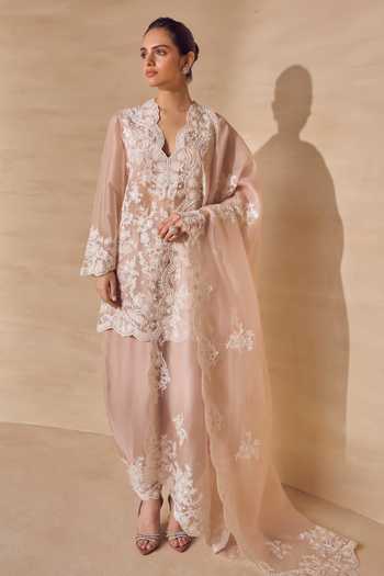 Pankaj & Nidhi Bloom Champagne Petal Kurta Set