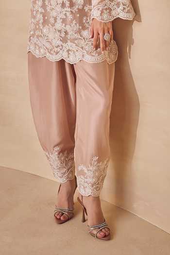 Pankaj & Nidhi Pink Silk Organza V-neck Bloom Champagne Petal Kurta Set Online at Aza Fashions Pankaj & Nidhi_Pink Silk Organza V-neck Bloom Champagne Petal Kurta Set _Online_at_Aza_Fashions