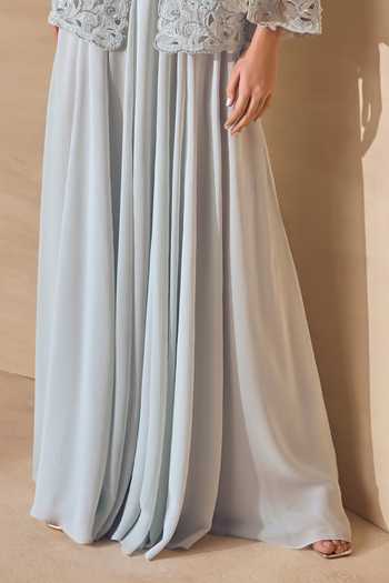 Buy Pankaj & Nidhi Blue Georgette, Tulle V-neck Frosted Nacre Jacket Sharara Set Online at Aza Fashions Buy_Pankaj & Nidhi_Blue Georgette, Tulle V-neck Frosted Nacre Jacket Sharara Set _Online_at_Aza_Fashions
