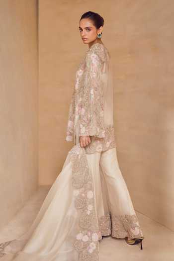 Pankaj & Nidhi Aster Sable Blossom Kurta Sharara Set
