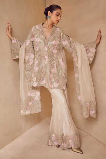 Pankaj & Nidhi Aster Sable Blossom Kurta Sharara Set