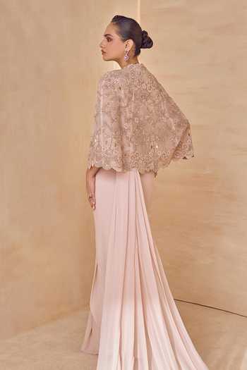 Pankaj & Nidhi Alabast Cape & Pre-Draped Trail Saree Set