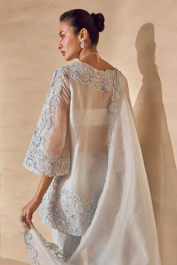 Pankaj & Nidhi Silver Leaf Cutwork Kurta & Sharara Set