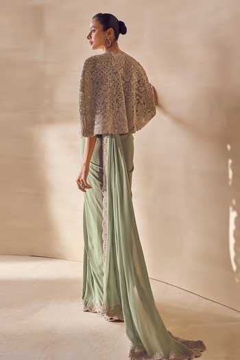 Pankaj & Nidhi Sagebrush Cape & Pre-Draped Saree Set