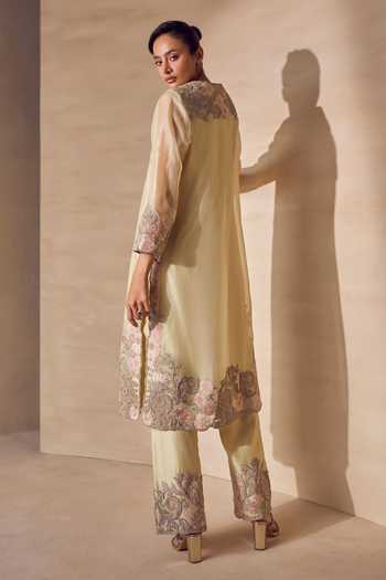 Pankaj & Nidhi Aster Citron Vine Kurta Pant Set