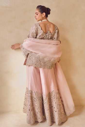 Pankaj & Nidhi Powder Trellis Kurta Sharara Set