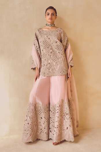 Pankaj & Nidhi Powder Trellis Kurta Sharara Set