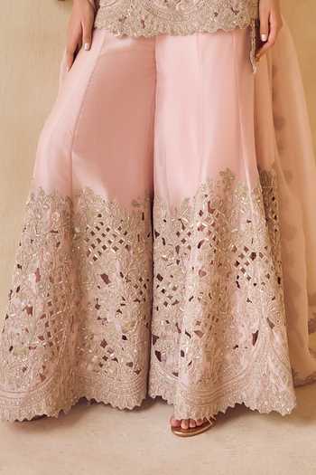 Pankaj & Nidhi Pink Silk Organza Square Neck Powder Trellis Kurta Sharara Set at Aza Fashions Pankaj & Nidhi_Pink Silk Organza Square Neck Powder Trellis Kurta Sharara Set _at_Aza_Fashions