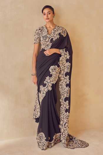 Pankaj & Nidhi Noctis Ebon Saree With Embroidered Blouse