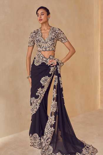 Pankaj & Nidhi Noctis Ebon Saree With Embroidered Blouse