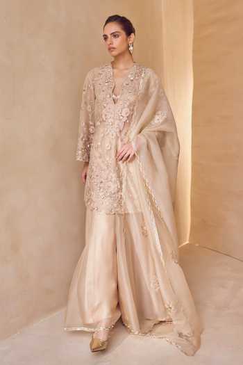 Pankaj & Nidhi Eira Floral Embroidered Kurta Sharara Set