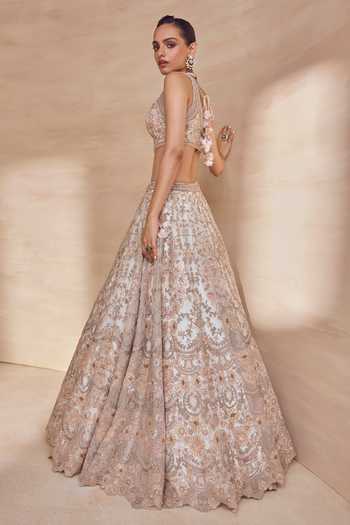 Pankaj & Nidhi Ashen Pearl Hand Embellished Lehenga Set