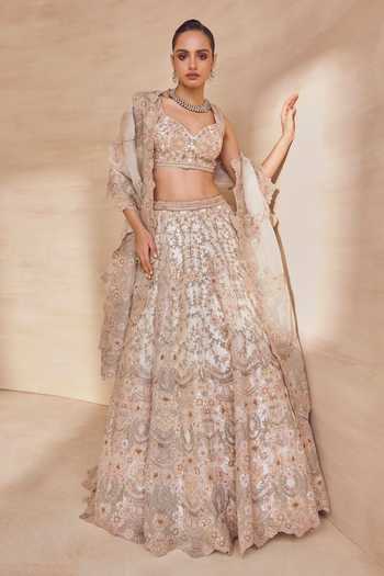 Pankaj & Nidhi Ashen Pearl Hand Embellished Lehenga Set