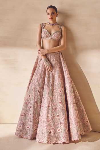 Shop Pankaj & Nidhi Pink Silk Organza Sweetheart Neck Marigold Hush Hand Embellished Lehenga Set Online at Aza Fashions Shop_Pankaj & Nidhi_Pink Silk Organza Sweetheart Neck Marigold Hush Hand Embellished Lehenga Set _Online_at_Aza_Fashions