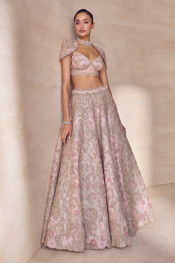 Pankaj & Nidhi Pink Silk Organza Sweetheart Neck Aster Orleans Bloom Lehenga Set Online at Aza Fashions Pankaj & Nidhi_Pink Silk Organza Sweetheart Neck Aster Orleans Bloom Lehenga Set _Online_at_Aza_Fashions