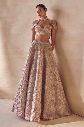 Buy Pankaj & Nidhi Pink Silk Organza Sweetheart Neck Aster Orleans Bloom Lehenga Set Online at Aza Fashions Buy_Pankaj & Nidhi_Pink Silk Organza Sweetheart Neck Aster Orleans Bloom Lehenga Set _Online_at_Aza_Fashions