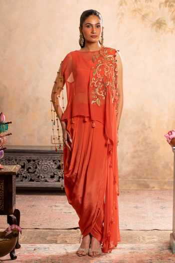 Studio Bagechaa Bela Embroidered Cape Top & Dhoti Skirt Set