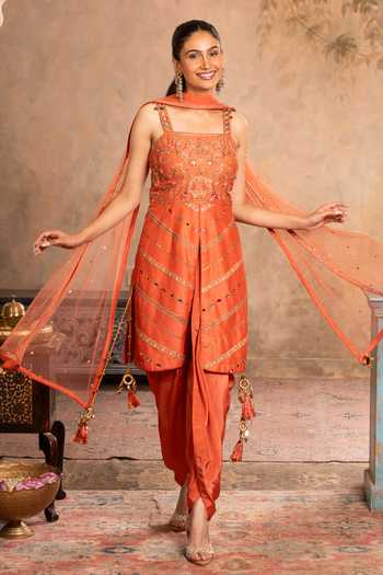 Studio Bagechaa Juhi Peach Orange Embroidered Kurta Set