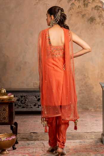 Studio Bagechaa Juhi Peach Orange Embroidered Kurta Set