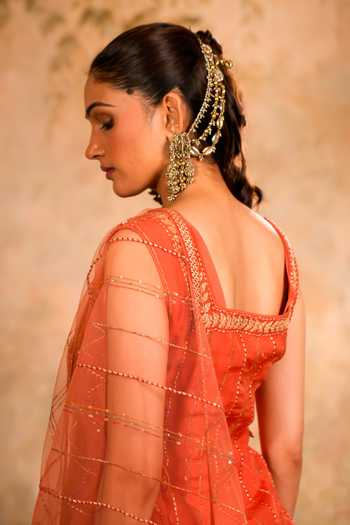 Studio Bagechaa Orange Silk, Cotton, Organza Square Neck, Yes Ziya Embroidered Kurta Skirt Set Online at Aza Fashions Studio Bagechaa_Orange Silk, Cotton, Organza Square Neck, Yes Ziya Embroidered Kurta Skirt Set _Online_at_Aza_Fashions