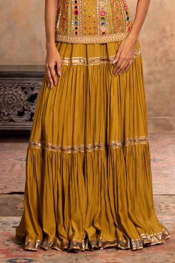 Shop Studio Bagechaa Yellow Silk, Cotton, Organza Square Neck Ziya Embroidered Kurta Skirt Set Online at Aza Fashions Shop_Studio Bagechaa_Yellow Silk, Cotton, Organza Square Neck Ziya Embroidered Kurta Skirt Set _Online_at_Aza_Fashions