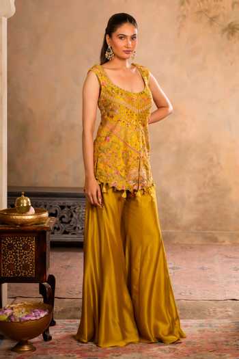Studio Bagechaa Kesar Embroidered Dola Silk Jacket & Sharara Set 
