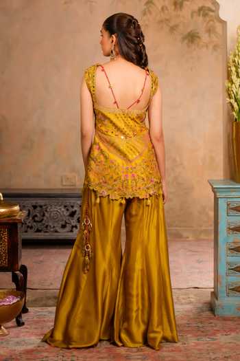 Studio Bagechaa Kesar Embroidered Dola Silk Jacket & Sharara Set 