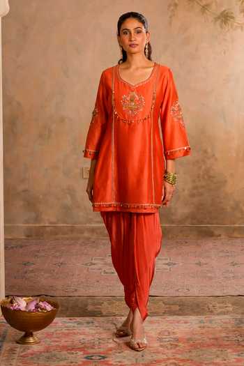 Studio Bagechaa Sia Peach Orange Kurta & Dhoti Pant Set