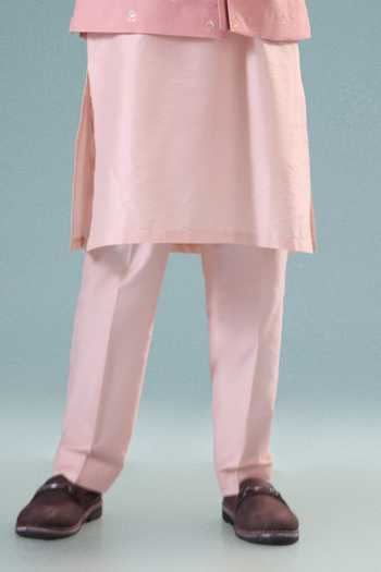 Minikin_Pink Silk, Cotton Emboidered Nehru Jacket And Kurta Set _Online_at_Aza_Fashions