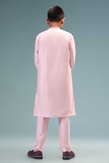 Shop_Minikin_Pink Silk, Cotton Emboidered Nehru Jacket And Kurta Set _Online_at_Aza_Fashions