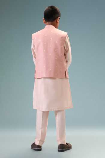 Minikin Emboidered Nehru Jacket & Kurta Set 