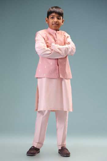 Minikin Emboidered Nehru Jacket & Kurta Set 