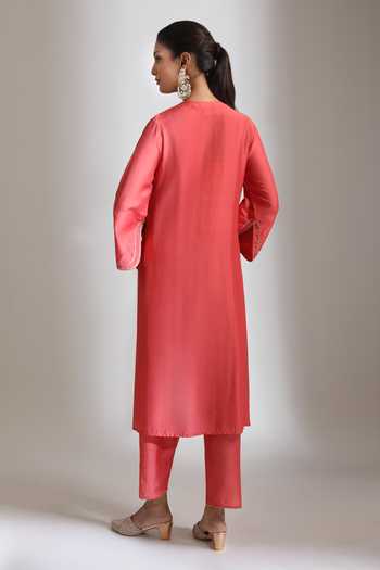 Tanu Malhotra Rust Mirror Embroidered Kurta With Pant 