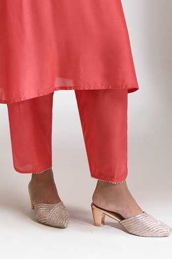 Tanu Malhotra Orange Silk, Cotton Round Neck, Keyhole Rust Mirror Embroidered Kurta With Pant at Aza Fashions Tanu Malhotra_Orange Silk, Cotton Round Neck, Keyhole Rust Mirror Embroidered Kurta With Pant _at_Aza_Fashions